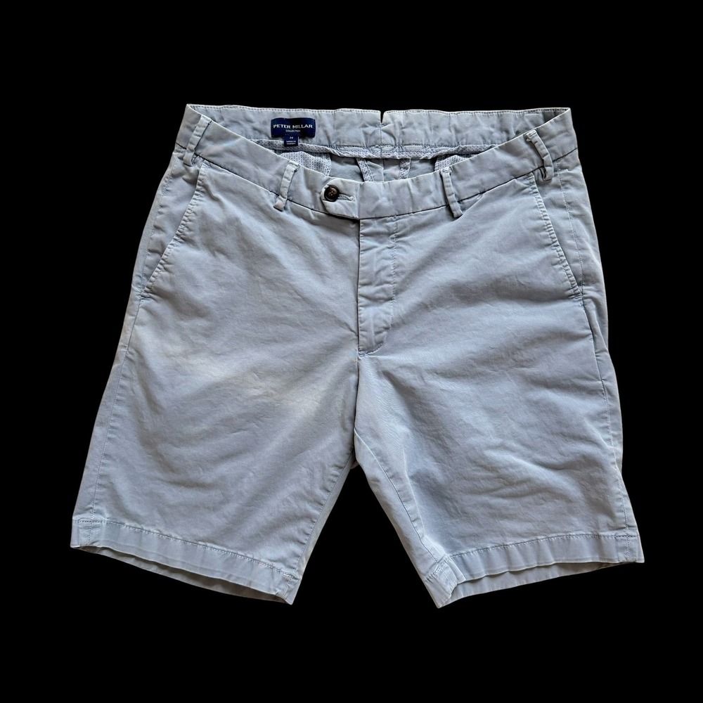 Peter Millar Collection Mens Light Blue Grey Flat Front Shorts Sz 34
